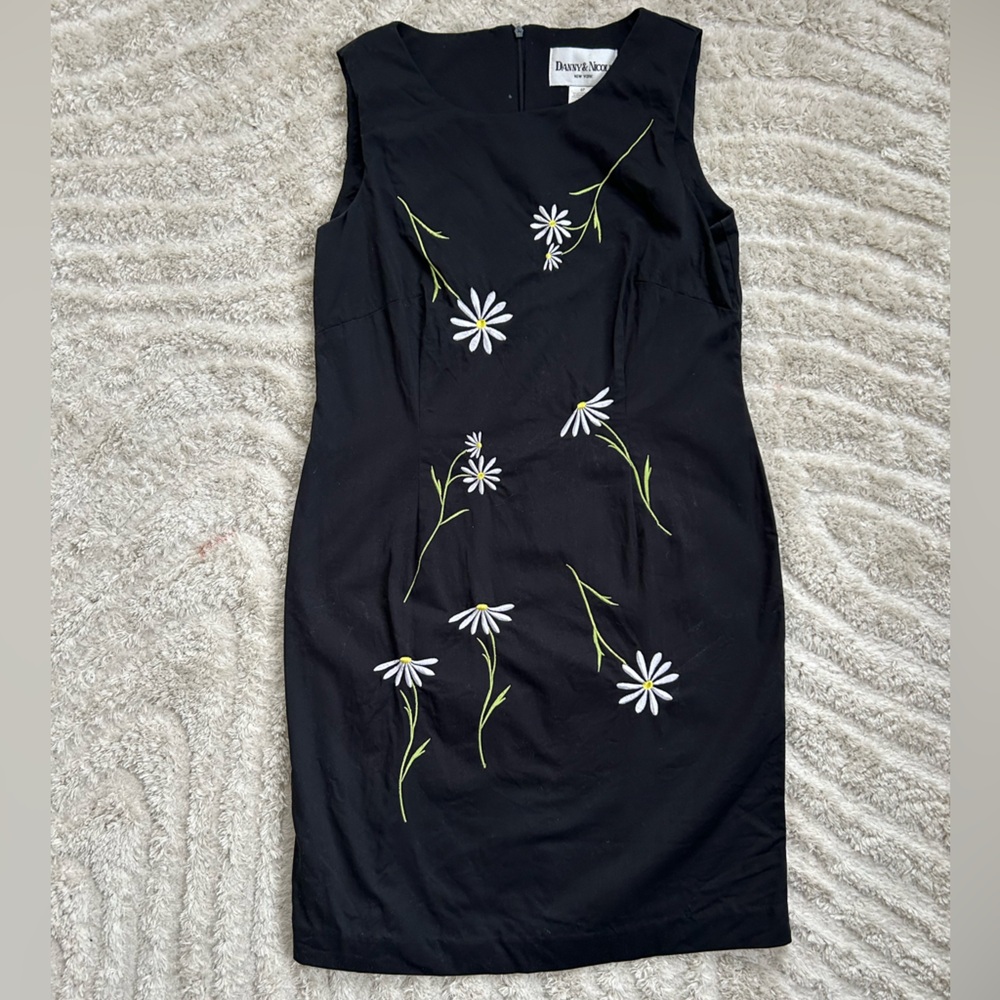 90s Black Floral Embroidered Dress